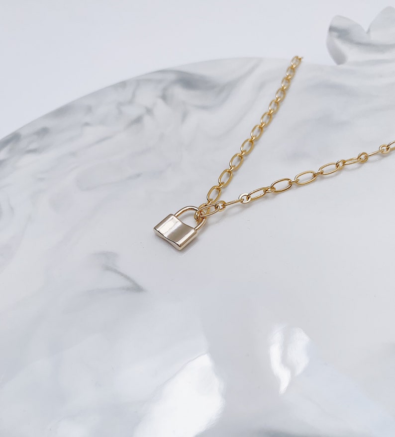 Lock Chain Necklace Dainty Gold Lock Necklace Lock Chain Layering Necklace Lock Paperclip Chain Necklace Lock Chain Link Necklace