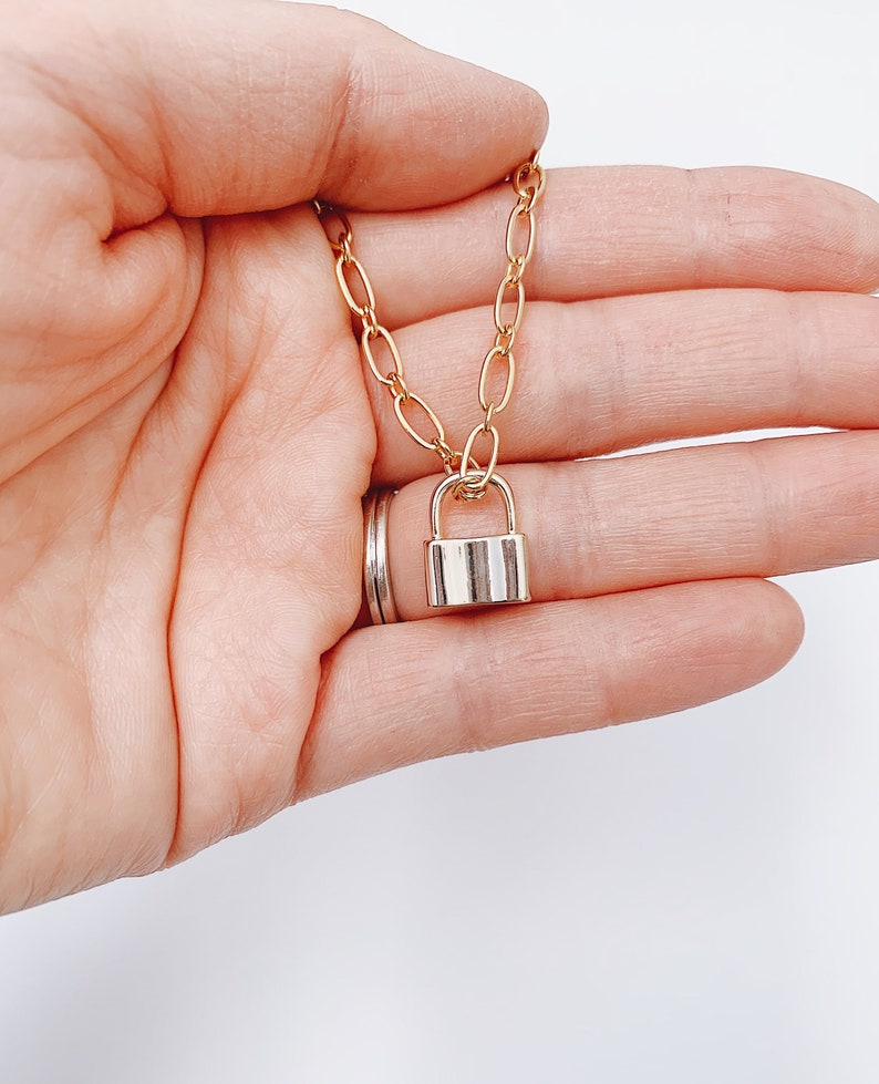 Lock Chain Necklace Dainty Gold Lock Necklace Lock Chain Layering Necklace Lock Paperclip Chain Necklace Lock Chain Link Necklace