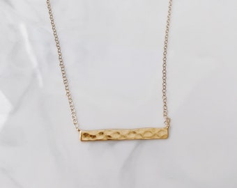 Hammered Gold Filled Bar Necklace: Minimalist Layering Jewelry