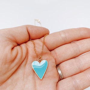 Gold heart necklace, Heart necklace, Enamel Heart, bridesmaid necklace, turquoise pendant, red heart necklace, turquoise heart necklace