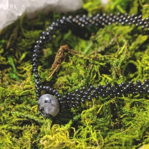 Gunmetal Native Weave Bracelet with Labradorite Clasp