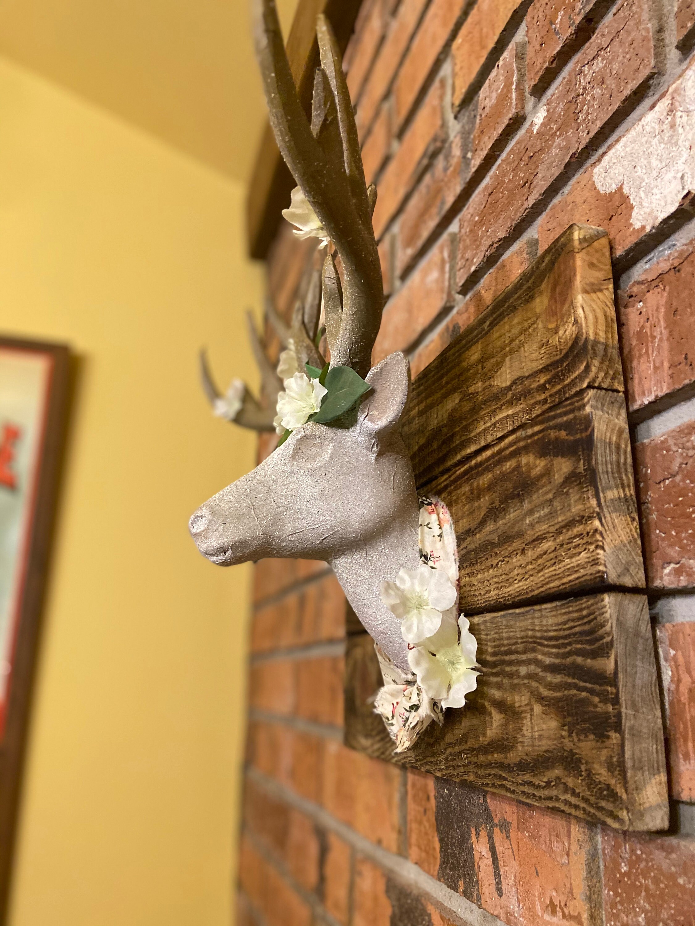 Stags Head wall mounted on reclaimed wood frame with blossom Etsy