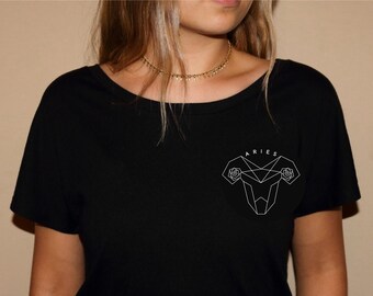 Aries Zodiac T-Shirt: Minimalist Ram & Rose Design