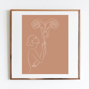 Aries Zodiac Art, Aries Line Art Drawing, Astrology Home Decor, Minimalist Modern Wall Art, Neutral Colors Boho Decor, Female Body