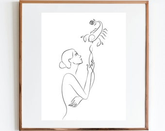 Scorpio Woman Line Art Print: Minimalist Zodiac Poster (Digital Print)