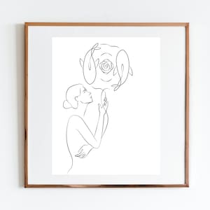 Black & White Pisces Zodiac Art, Pisces Line Art Poster, Astrology Home Decor, Minimalist Modern Wall Art, Digital Print, Pisces Woman Gift
