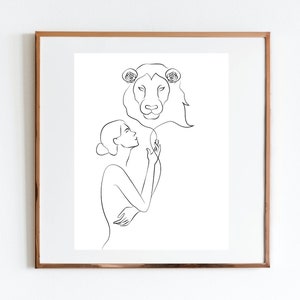 Black & White Leo Zodiac Art, Leo Line Art Poster, Astrology Home Decor, Minimalist Modern Wall Art, Female Body, Leo Woman Gift