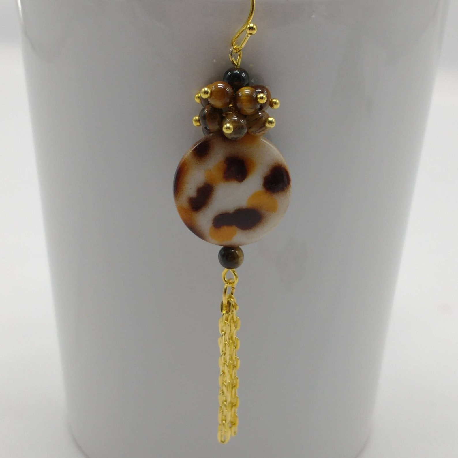 Gemstone Cluster Tassel EarringsMother of Pearl Coin Etsy