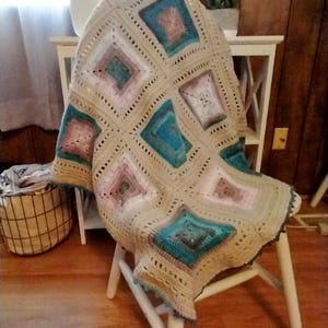 Crocheted Baby Girl Multi Color Blanket,38&quot;x 38&quot;, Very Soft Acrylic Yarn