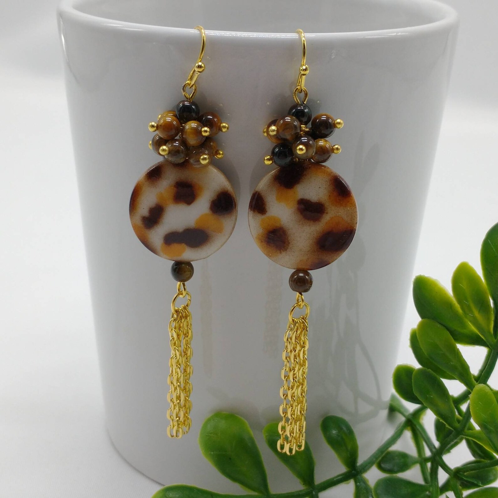 Gemstone Cluster Tassel EarringsMother of Pearl Coin Etsy