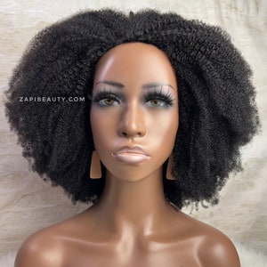 3in1 4C Coily Human Hair Half Wig - 18&quot; Kinky Coily Afro Half Wig 250% Density, Ready to Ship