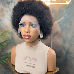 8” Short Afro Kinky Curly Human Hair Lace Frontal Wig. 13x6 Lace Frontal Wig. Wig for black women