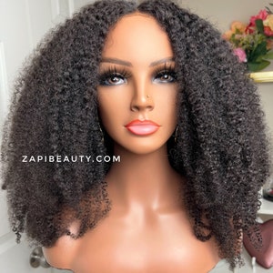 Kinky Curly Frontal Wig. 13x6” transparent lace Front Wig. Human Hair Wig for black women