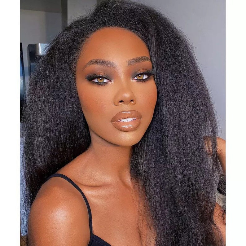 Kinky Straight Half Wig With Free Headtie Etsy