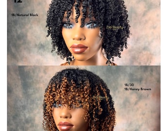Short Kinky Curly C Fake Scalp Bang Wig. 100% Human hair, Unit for black women, Afro Wig