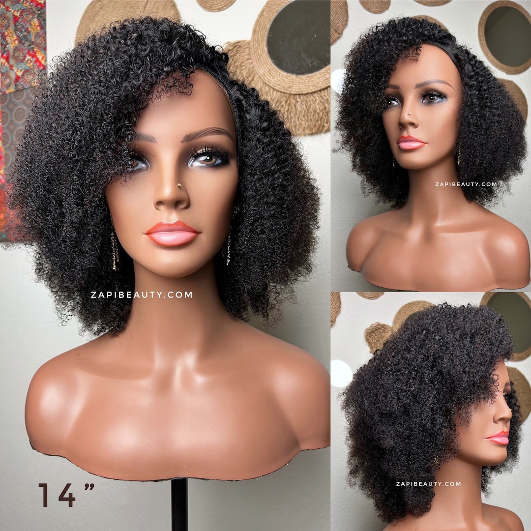 Type Human Hair Afro Kinky Curly Flip Over Half Wig. Etsy 日本