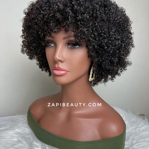 Short Kinky Curly Fake Scalp Wig, Short Afro Curly Unit with Fake Crown human hair
