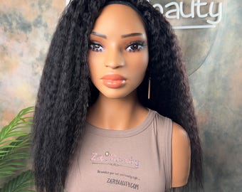 Kinky Rakt Flipover Halv Peruk i Äkta Hår.