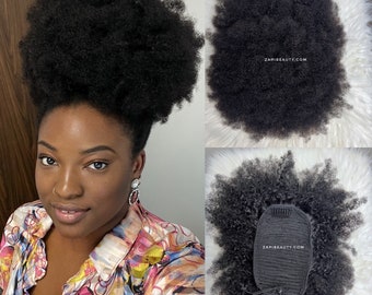30 cm afro kinky lockigt hår typ 4 puffförlängning med dragsko och hästsvans för svarta kvinnor. Kort lockig peruk med dragsko och hästsvans.