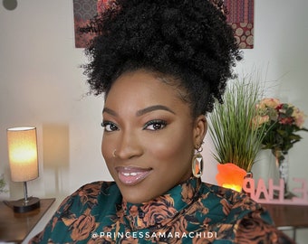 12” Afro Kinky Curly Type 4 Hair Drawstring Puff Extension for black women. Short curly Drawstring Ponytail Wig.