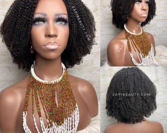 14" 4B 4C Kinky Coily V-formad peruk - 180% | Peruk av äkta hår för svarta kvinnor