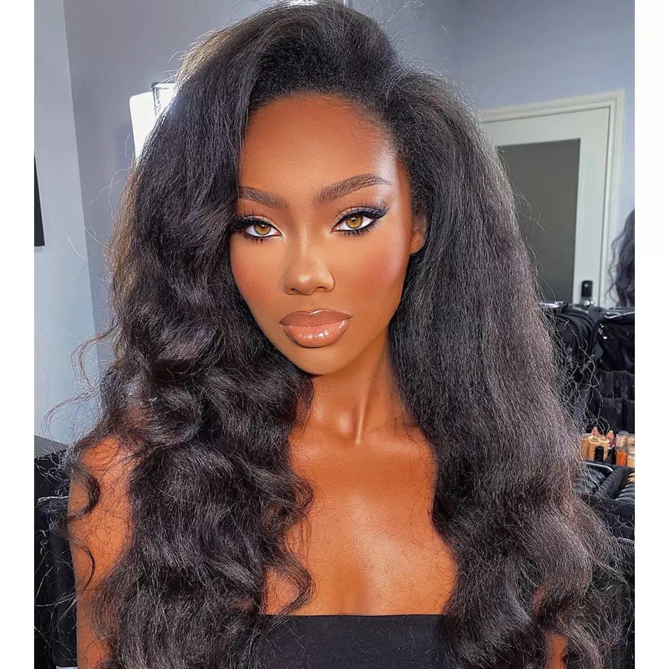 Kinky Straight Flip over Human Hair Half Wig. Etsy