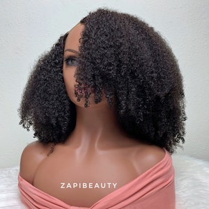 Peluca con parte en U ultradensa tipo 4a: cabello humano negro natural con una densidad del 250 %