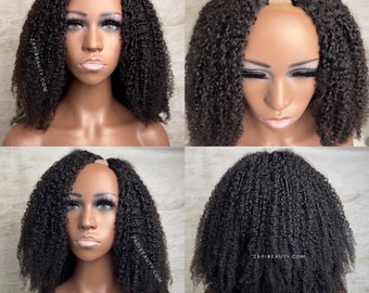 Kinky Curly V Part Wig 170% Density , Human Hair Wig For black women