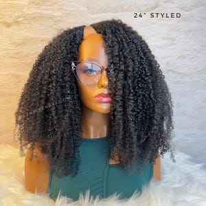 Kinky Curly V Part Wig 180% Density , Human Hair Wig For black women