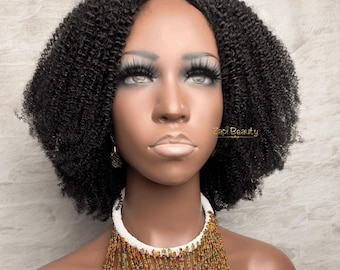 Perruque crépue ondulée 4B 4C 14" - 180% | Perruque naturelle pour femme noire