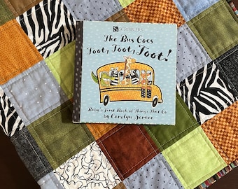Handmade Quilt: Child Size (33"x36") The Bus Goes Toot Toot Toot Theme
