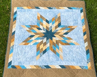 Blue & Brown Star Quilt - Lone Star Quilt - Homemade Quilt - Throw Size - Star Quilt