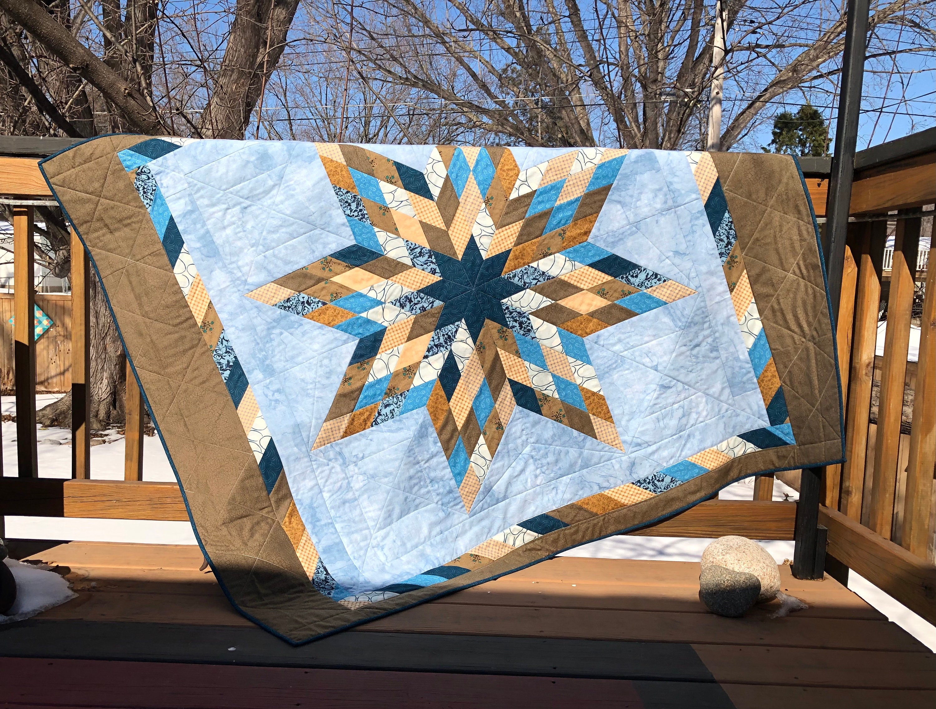 Blue and Brown Star Quilt Lone Star Quilt Homemade Quilt