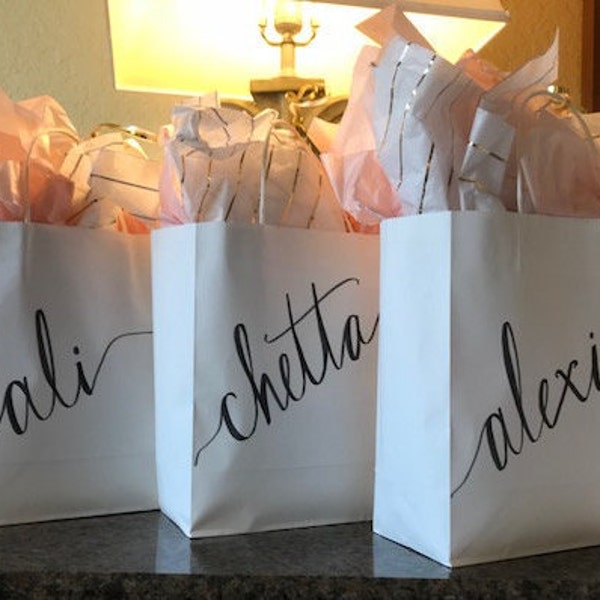 Hand Lettered Customized Gift bags, Customizable, Hand Lettering, Bridesmaid Gift