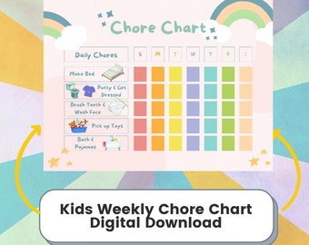 Weekly Chore Chart for Kids or Toddler, Daily or Weekly Chore Chart, Instant Digital Download Printable, Boy Themed Chore Chart