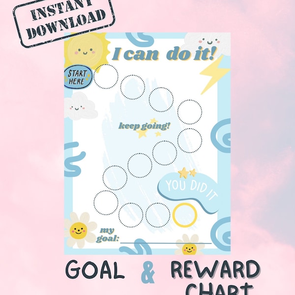 Kids Goal and Reward Chart, Sticker Chart, Goal Setting, Learn Responsiblity and Positive Actions, Goal Chart for Kids