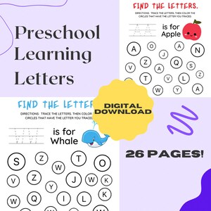 26 Pagina! Leren en traceren van brieven voorschoolse activiteitenbladen, direct digitaal downloaden, werkbladen voor alfabetoefeningen