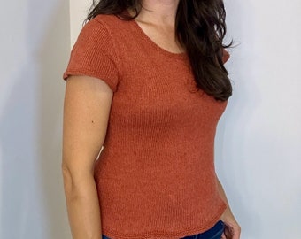 Machine Knit Main Street Short Sleeve Top Pattern XS - 5X, Fitted Summer Sweater, Women's Mid Gauge LK150 Flat Bed Machine Knit Top Pattern