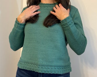 Knit Sweater Pattern PDF, XS - 5X, Long Sleeve, Cable, Detail Edging, Hand Knit, Video Tutorial, Lovely Day Sweater Pullover