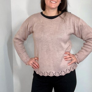 Machine Knit Sweater Pattern PDF, XS - 5X, Long Sleeve, Lace, Single Bed, Bed Flat, Mid Gauge, Video Tutorial, Winter in the City Pullover
