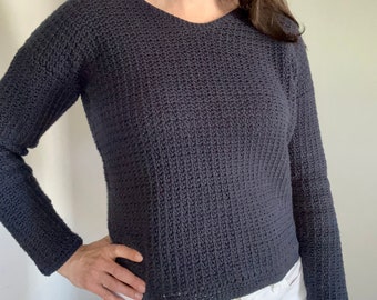 Crochet Sweater PDF Pattern, Seamed Bottom Up Design (XS-3X)