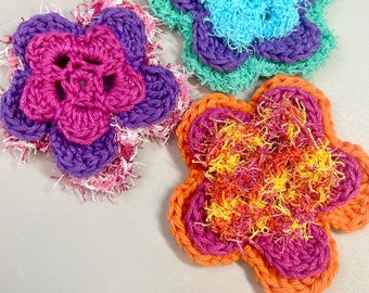 Crochet Flower Scrubby Pattern, Textured Cotton Yarn (PDF Pattern)