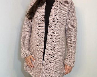 Crochet Cardigan Pattern, Women's Fireside Sweater, Puff Stitch (PDF Pattern)