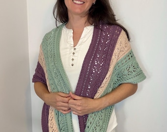 Hand Knit Iris Shawl Pattern | Unique 6-Panel Color-Block Lace Wrap - Digital PDF Download