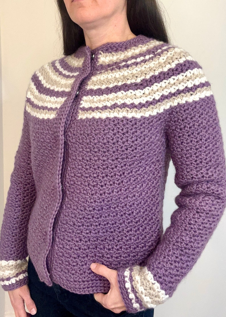 Crochet Pattern PDF, Warm Cardigan With Snap Buttons, Intermediate Crochet Cardigan, Women's Sweater Pattern, Wintertime Cardigan Pattern image 3