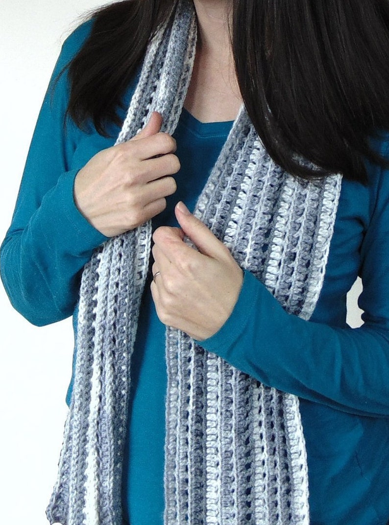 Crochet Pattern PDF, Fall Scarf Crochet Pattern, Modern Crochet Pattern, Striped Crochet Scarf, Crochet Modern Love Scarf, one skein only image 1