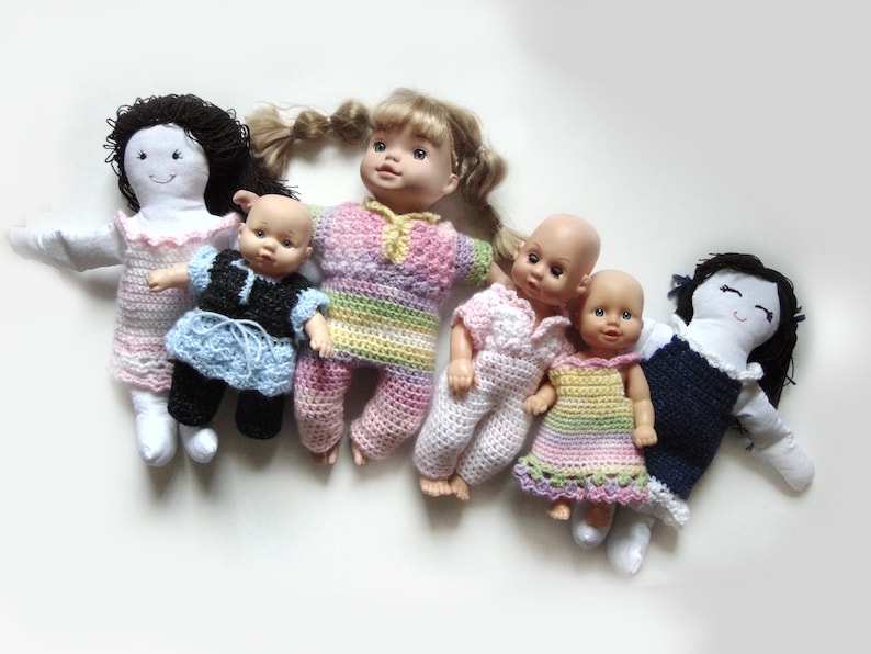 Crochet Pattern PDF, 12-14 Dolls No More Naked Doll Clothes Crochet Pattern Collection, Dress/Shirt, Pants/Short, Sun Dress, and Shoes image 1