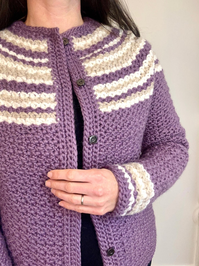 Crochet Pattern PDF, Warm Cardigan With Snap Buttons, Intermediate Crochet Cardigan, Women's Sweater Pattern, Wintertime Cardigan Pattern image 2