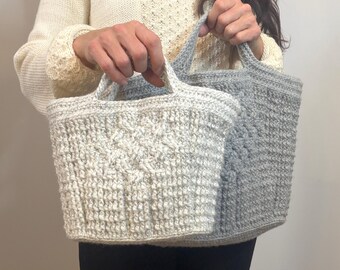 Crochet Pattern PDF, 2 Size Options, Cables and Ribbed Bag, Basket, Purse, Mesa Ribbed Basket Bag Pattern PDF