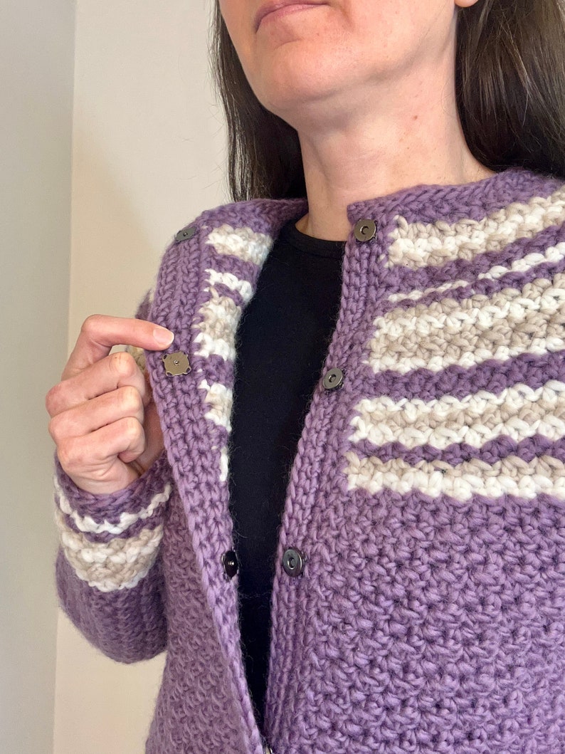 Crochet Pattern PDF, Warm Cardigan With Snap Buttons, Intermediate Crochet Cardigan, Women's Sweater Pattern, Wintertime Cardigan Pattern image 10